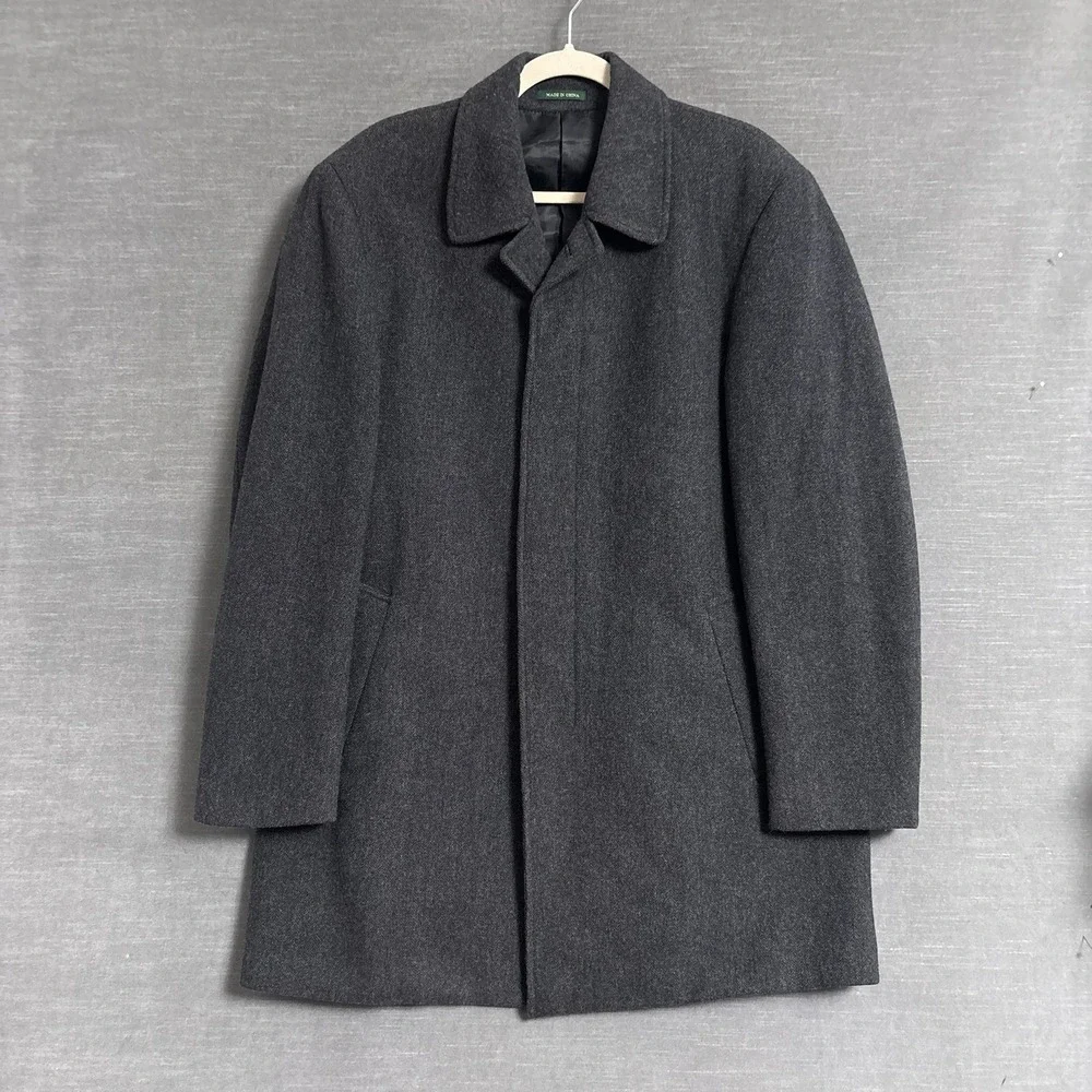 Lauren Ralph Lauren Coat Mens 40R Gray Wool Herringbone Overcoat Classic Jake